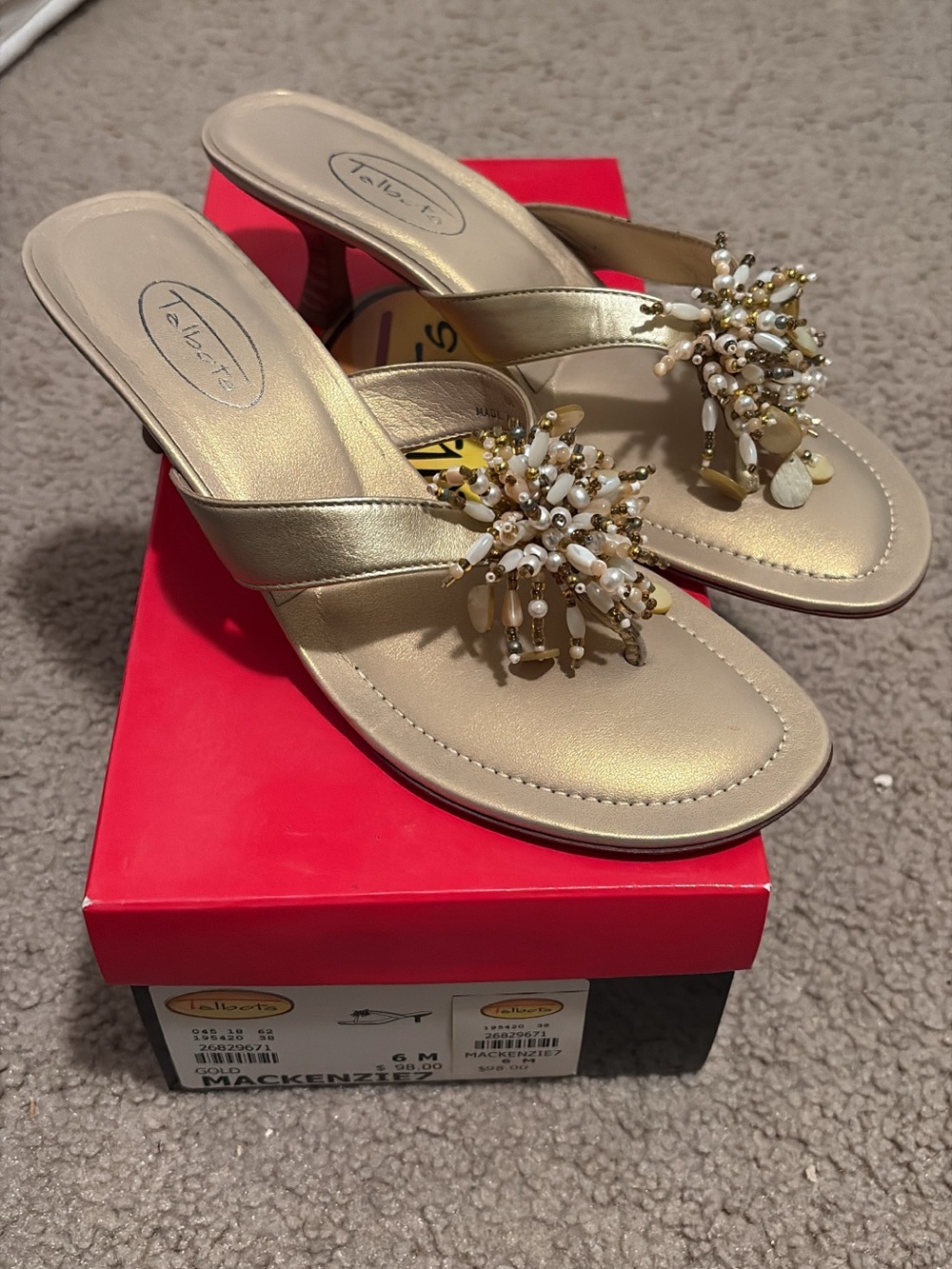 Talbots Gold Beaded Slip-On Heeled Sandals